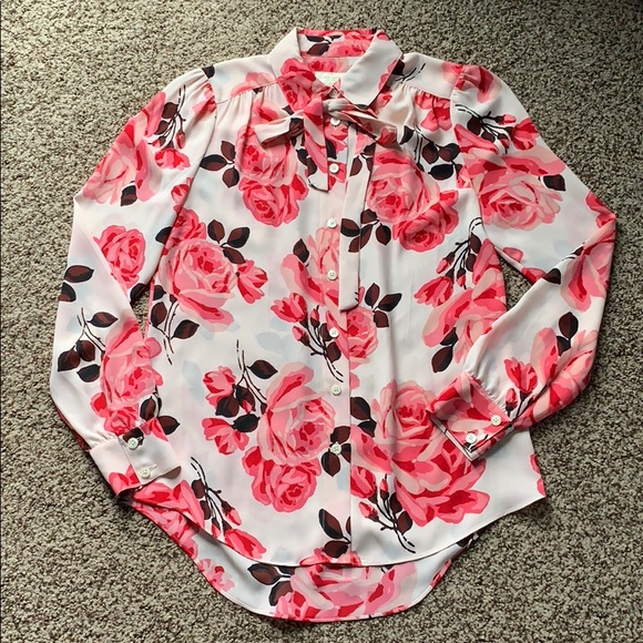 🎉HP🎉 Kate Spade Rambling Roses tie neck top - Picture 2 of 5